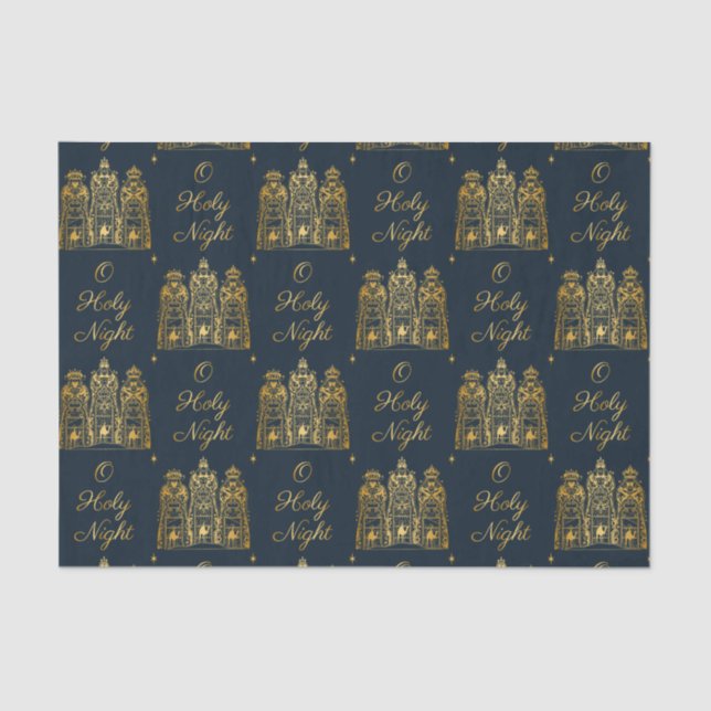 Navy and Gold O Holy Night Three Wise Men Tissue Paper (Front)