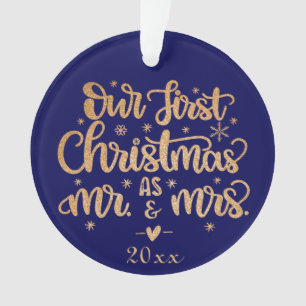 Navy and Gold Personalized Christmas Ornament