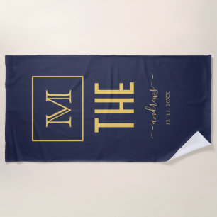 Navy and Gold Personalized Monogram and Name Beac Beach Towel