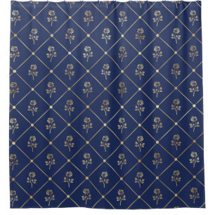 Navy and Gold Roses in Squares