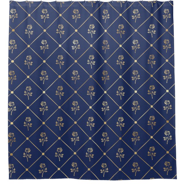 Navy and Gold Roses in Squares (Front)