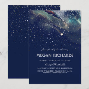 Navy and Gold Shooting Star Starry Baby Shower Invitation