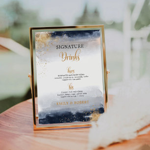 Navy and Gold Signature Drinks Sign