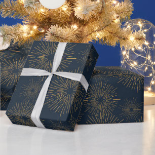 Navy and Gold Starbursts Wrapping Paper