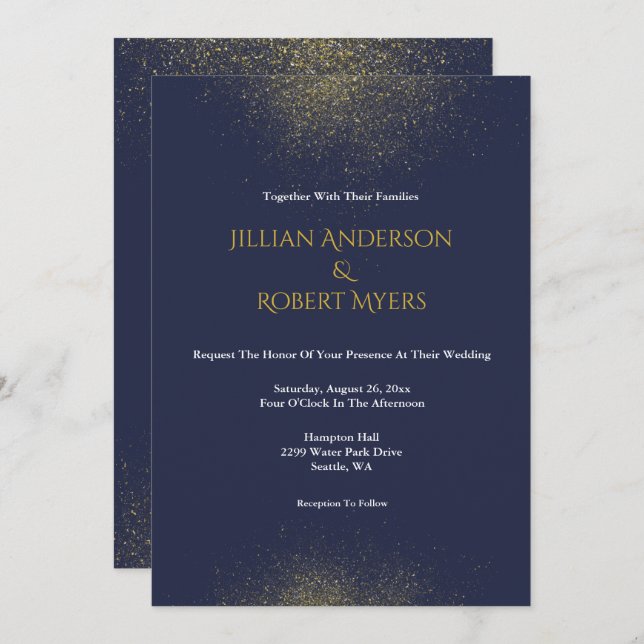 Navy and Gold Stardust Wedding Invitation (Front/Back)