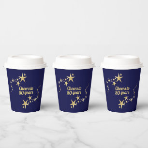 Navy and Gold Stars Cheers to 50 Years Birthday   Paper Cups
