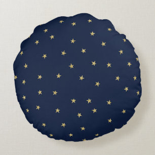 Navy And Gold Stars Round Pillow