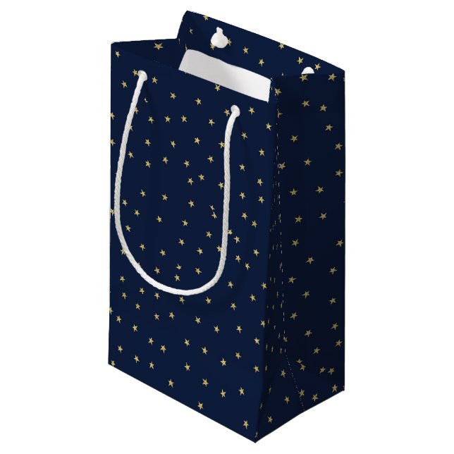 Navy And Gold Stars Small Gift Bag (Front Angled)