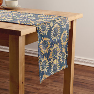 Navy and Gold Sunflower Pattern  Short Table Runner