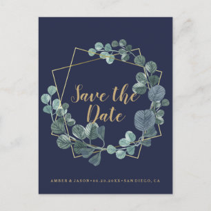 Navy and Gold terrarium botanical Save the Date Postcard