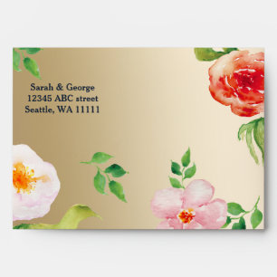 navy and gold watercolor flowers wedding envelopes