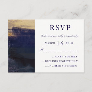 Navy and Gold Watercolor Wash Modern RSVP Card