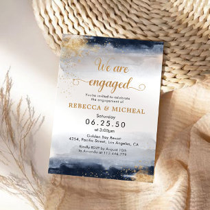 Navy and Gold We Are Engaged Invitation