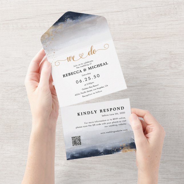 Navy and Gold Wedding Ceremony All in One All In One Invitation (Tearaway)