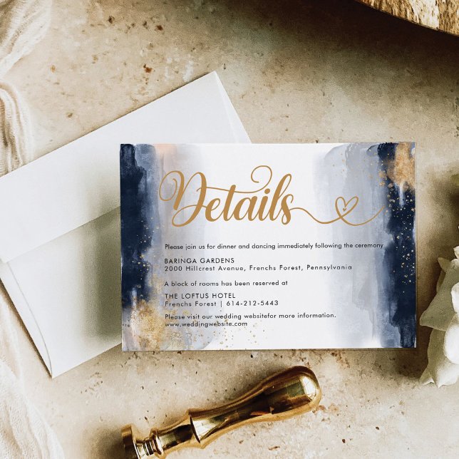 Navy and Gold Wedding Ceremony Details Card (Creator Uploaded)
