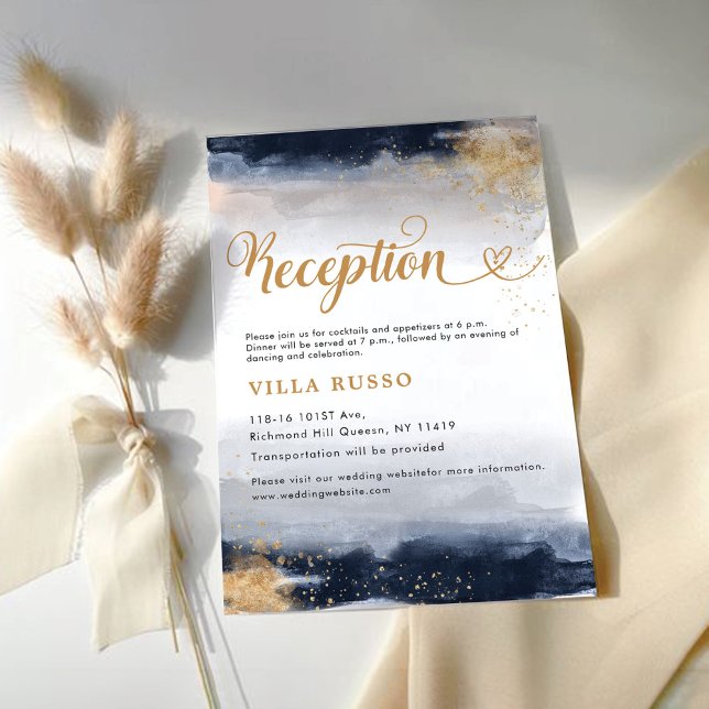 Navy and Gold Wedding Ceremony Reception Card (Creator Uploaded)