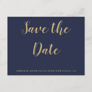 Navy and Gold Wedding Save the Date Announcement Postcard