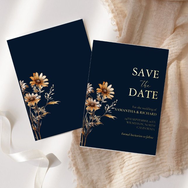Navy and gold  wildflower wedding save the date (Creator Uploaded)