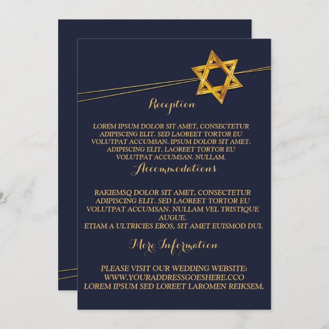 Navy and Golden Star of David Invitation (Front/Back)