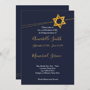 Navy and Golden Star of David   Loving Memory Invitation