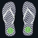 Navy and Green Chevron Monogram Flip Flops<br><div class="desc">Custom printed flip flop sandals with a stylish modern chevron pattern and your custom monogram or other text in a circle frame. Click Customize It to change text fonts and colours or add your own images to create a unique one of a kind design!</div>