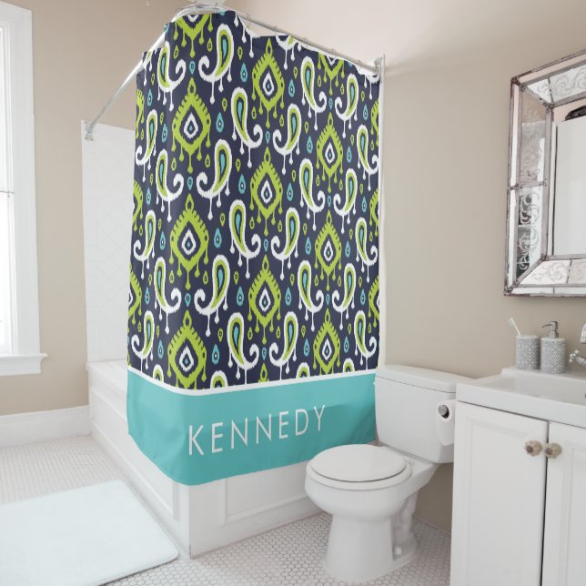 Navy and Green Ikat Paisley Monogram (In Situ)