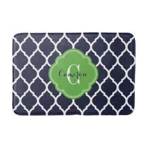 Navy and Green Moroccan Quatrefoil Monogram Bath Mat