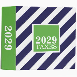 Navy and Green Preppy Stripes Tax File Binder