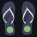 Navy and Green Tiny Dots Monogram Flip Flops<br><div class="desc">Custom printed flip flop sandals with a cute girly polka dot pattern and your custom monogram or other text in a circle frame. Click Customize It to change text fonts and colours or add your own images to create a unique one of a kind design!</div>