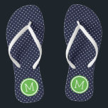 Navy and Green Tiny Dots Monogram Flip Flops<br><div class="desc">Custom printed flip flop sandals with a cute girly polka dot pattern and your custom monogram or other text in a circle frame. Click Customize It to change text fonts and colours or add your own images to create a unique one of a kind design!</div>