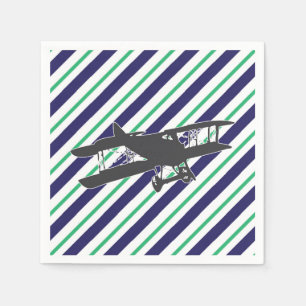 Navy and Green Vintage Biplane Airplane Napkins