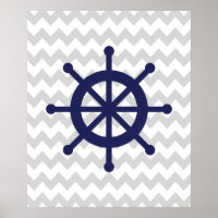Navy and Grey Chevron Nautical Ship Wheel