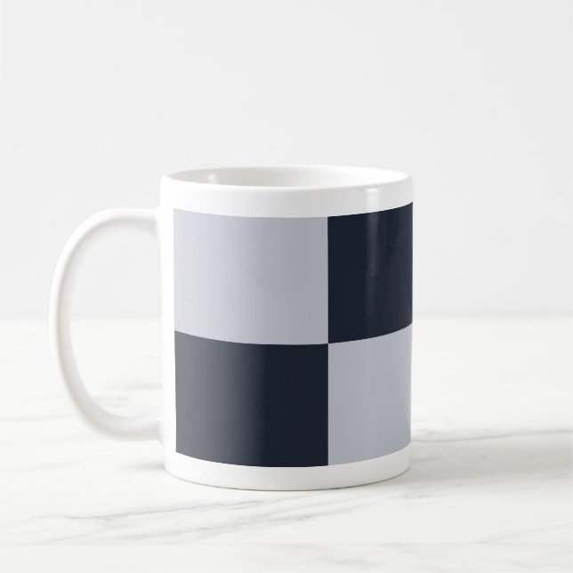Navy and Grey Rectangles Coffee Mug (Left)