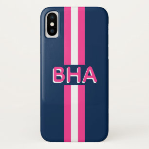 Navy and Hot Pink Stripe Monogram Case-Mate iPhone Case