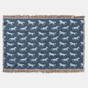 Navy and Hunter Galloping Horses Pattern Throw Blanket