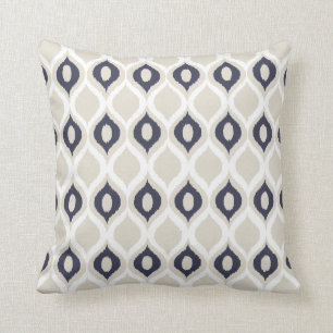 Navy And Ivory Geometric Ikat Tribal Print Pattern Throw Pillow