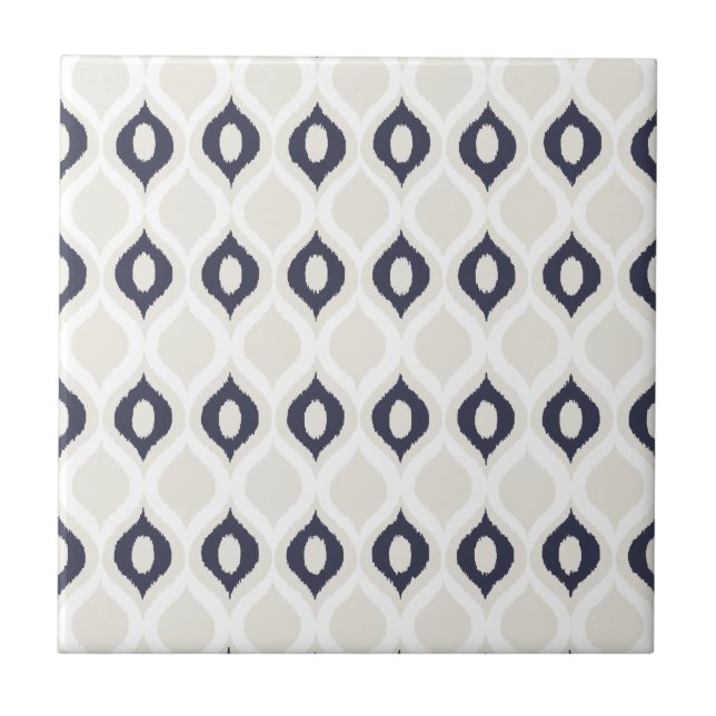 Navy And Ivory Geometric Ikat Tribal Print Pattern Tile (Front)
