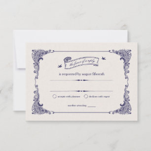 Navy and Ivory Vintage Ship Nautical Wedding RSVP Card