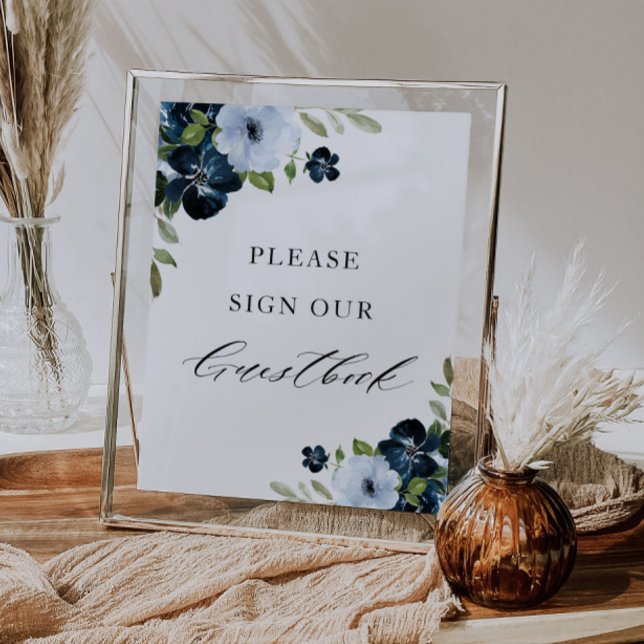 navy and light blue floral guestbook wedding sign (Creator Uploaded)