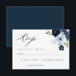 navy and light blue floral RSVP card<br><div class="desc">A modern floral design with watercolor blue flowers and black script,  You can personalize the features of this card</div>