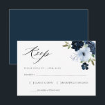 navy and light blue floral RSVP card<br><div class="desc">A modern floral design with watercolor blue flowers and black script,  You can personalize the features of this card</div>