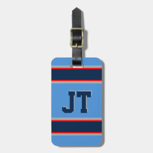 Navy and Light Blue Sport Stripes Monogram Luggage Tag