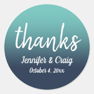 Navy and Light Teal Ombre Wedding Thank You Classic Round Sticker