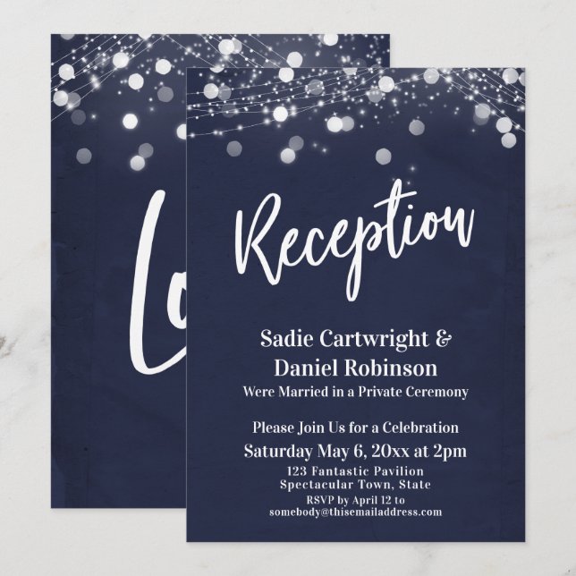 Navy and Lights Textured Wedding Reception-Only Invitation (Front/Back)