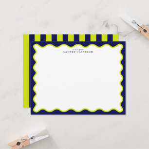 Navy and Lime Striped Back Wavy Frame Note Card