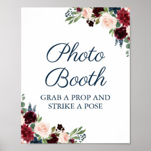 Navy and Marsala Floral Wedding Photo Booth Sign