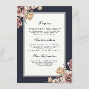 Navy and Mauve Floral Wedding Information Guest Enclosure Card