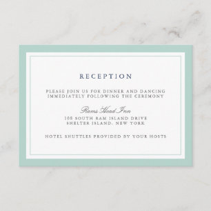 Navy and Mint Border Wedding Reception Card