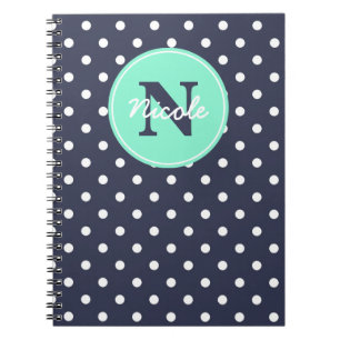 Navy and Mint Dots, Initial, and Name Notebook