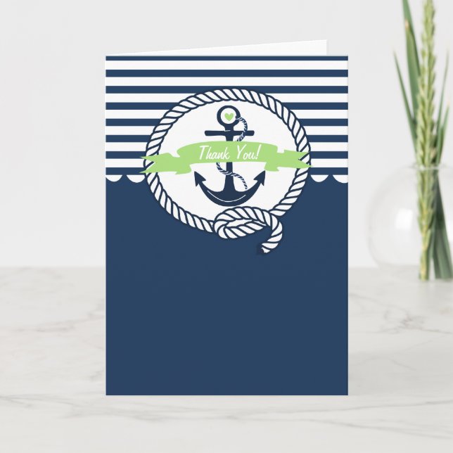 Navy and Mint Green Nautical Thank You Card (Front)